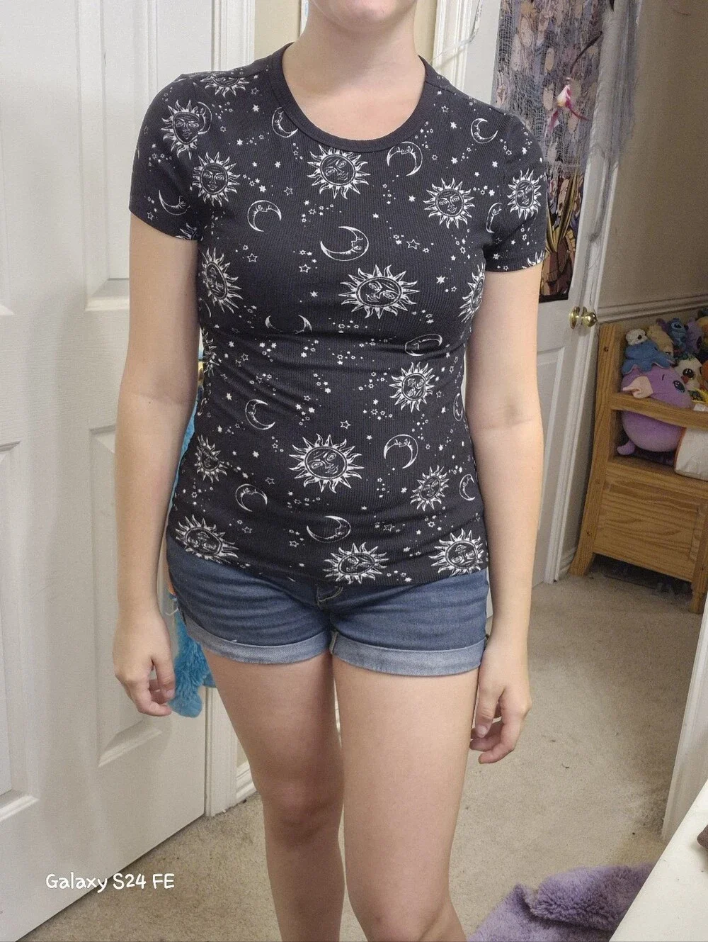 Women’s Black Sun & Moon Print Crewneck Tee